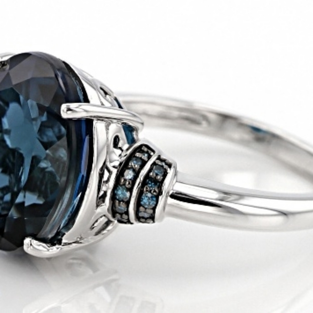 Natural 8.26 Carat London Blue Topaz & Blue Diamond Ring Sterling Silver Sz 7.5! - Picture 4 of 13